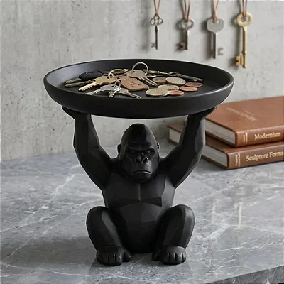 Porta Trecos Gorila Preto Decorativo com Bandeja Organizadora