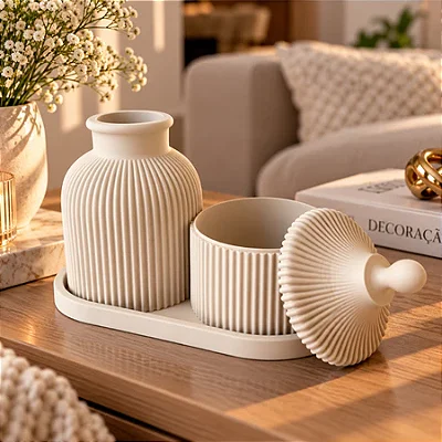 Kit 2 Potes Decorativos Elegance com Tampa e Bandeja