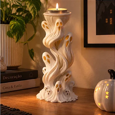 Porta-Velas Redemoinho Fantasma Branco