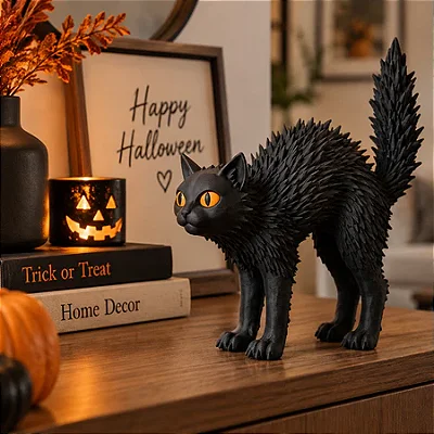 Gato Preto Assustado de Halloween