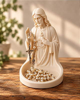 Porta-Terço Sagrado Coração de Jesus com Bandeja – Decoração Religiosa