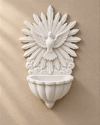 Pia de Água Benta Divino Espírito Santo em Relevo – Decoração de Parede