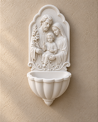 Porta Água Benta Sagrada Família em Relevo – Decoração de Parede