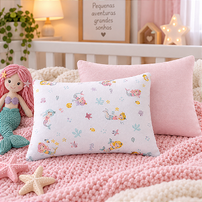 Kit Fronha Bebê Com 2 Pçs 40cm x 28cm Sereia Papi