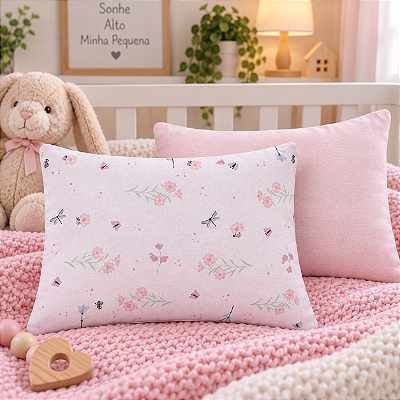 Kit Fronha Bebê Com 2 Pçs 40cm x 28cm Flores Jardim Papi