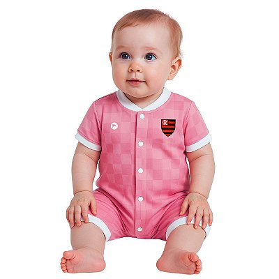 Macacão Bebê Flamengo Rosa Manga Curta Oficial Torcida Baby