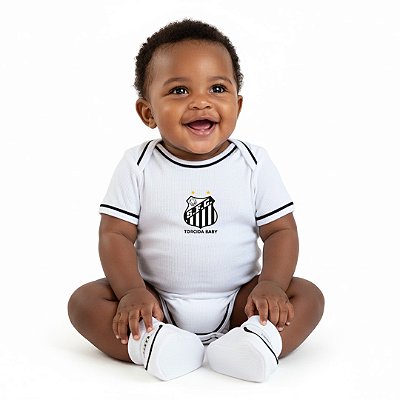 Body e Pantufa Bebê Santos Branco - Torcida Baby
