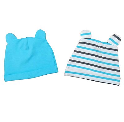 Kit Gorros Orelhinhas 2 Peças Azul Piscina e Listrado Zip