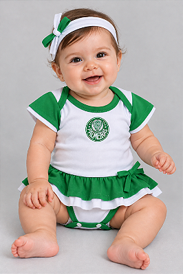 Body Vestido Bebê Palmeiras com Tiara Oficial