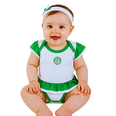 Body Vestido Bebê Palmeiras com Tiara Oficial