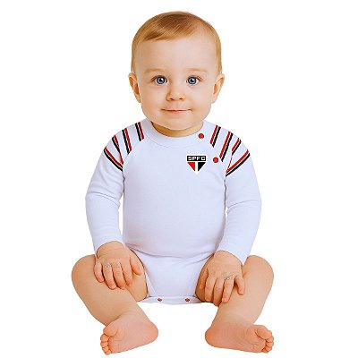 Body Bebê São Paulo Branco Manga Longa Oficial