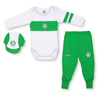 Kit Bebê Palmeiras Com Body Calça Boné Oficial