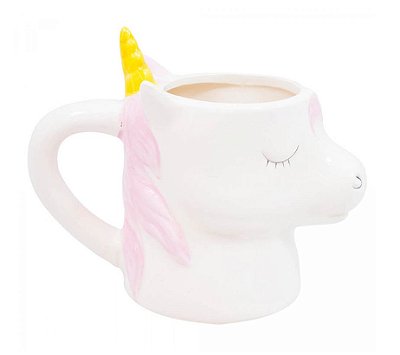 Caneca De Porcelana Formato Unicórnio Rosa 400ml