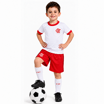 Uniforme Flamengo Infantil Juvenil Futebol Branco Oficial
