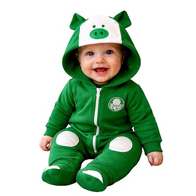 Macacão Bebê Palmeiras Porquinho com Gorro Oficial