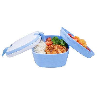 Marmita de Plástico Hermética Azul Com Divisória 700ml