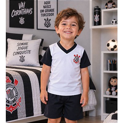 Pijama Infantil Corinthians Manga Curta 100% Algodão Oficial
