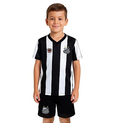 Uniforme Infantil Santos Listrado Camisa e Shorts Oficial