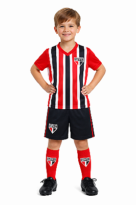 Uniforme Infantil São Paulo Listrado 3 Pçs Oficial