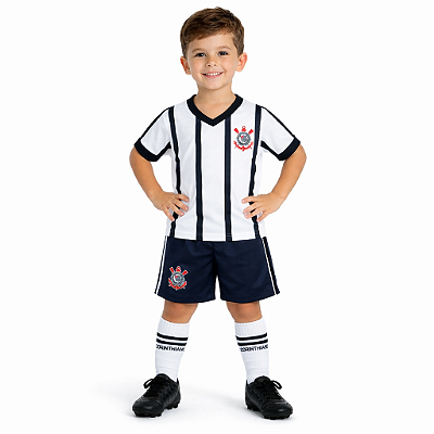 Uniforme Infantil Corinthians Listrado Kit 3 Peças Oficial