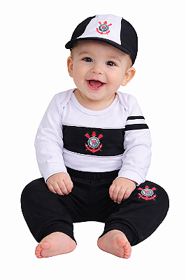 Conjunto Longo Corinthians Body Calça e Boné Oficial