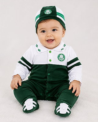 Macacão Bebê Palmeiras Plush Com Gorro Feminino Oficial