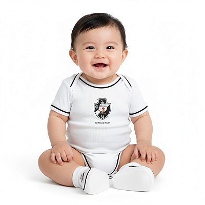 Body e Pantufa Vasco Branco Torcida Baby