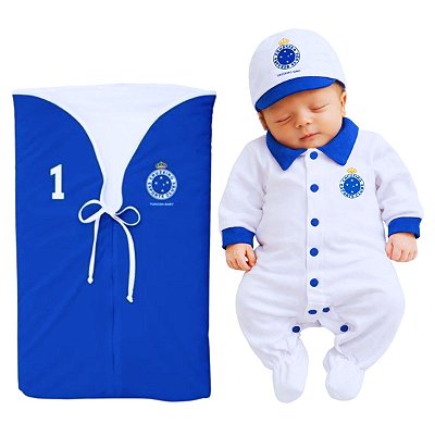 Kit Bebê Cruzeiro Saída de Maternidade Branco e Azul Oficial