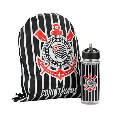 Mochila Saco Com Garrafa Corinthians 450ml Oficial