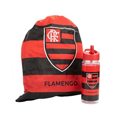 Kit Com Garrafa e Sacochila Flamengo Oficial