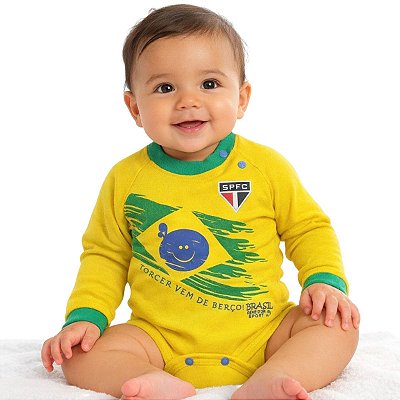 Body São Paulo Amarelo Brasil Manga Longa Oficial