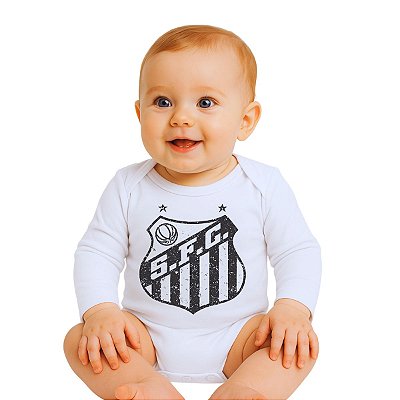 Body Bebê Santos Manga Longa Estampa do Escudo Oficial