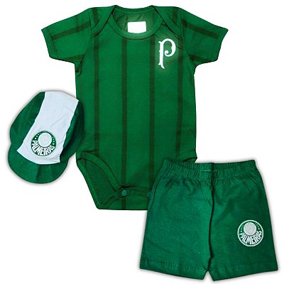 Uniforme Bebê Palmeiras Body Shorts e Boné Oficial