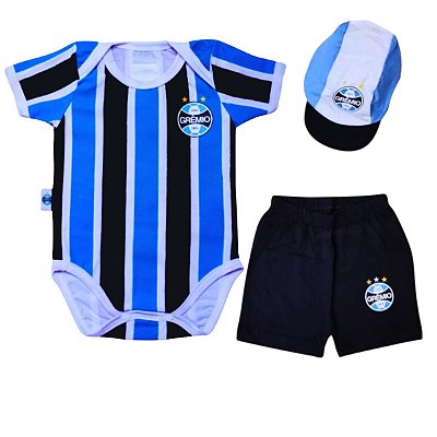 Uniforme Bebê Grêmio Body Shorts e Boné Oficial