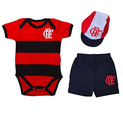 Uniforme Bebê Flamengo Body Shorts e Boné Oficial