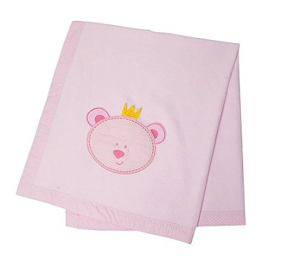 Cobertor Bebê Flanelado Ursinho Rosa 1,10Cm X 90Cm Papi