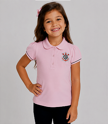 Camisa Polo Infantil Corinthians Rosa Oficial