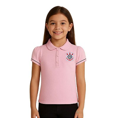 Camisa Polo Infantil Corinthians Rosa Oficial