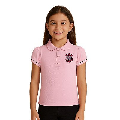 Camisa Polo Infantil Corinthians Rosa Oficial