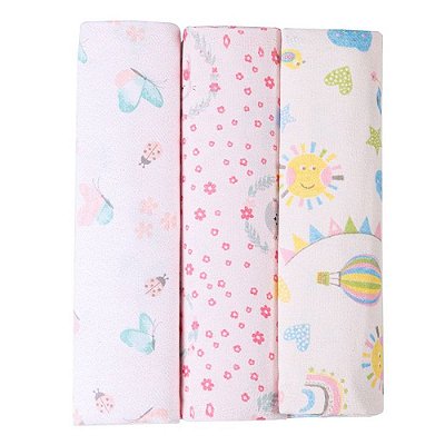 Kit Cueiro Flanelado 1,0m x 80cm Karinho Rosa 3Pçs Papi