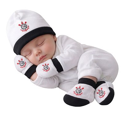 Kit Bebê 3 Pçs Corinthians Touca Luva e Meia Oficial