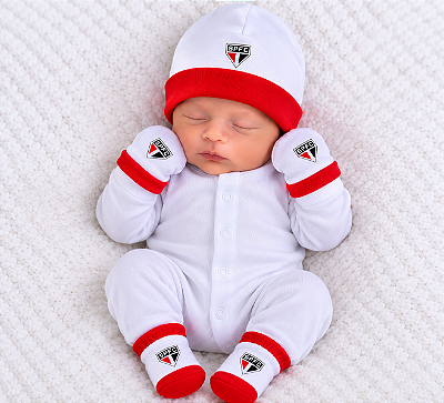 Kit Bebê 3 Pçs São Paulo Touca Luva e Meia Oficial
