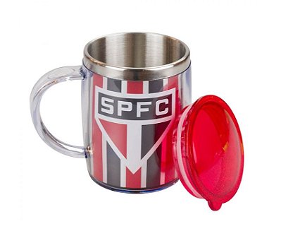 Caneca Térmica Listrada Com Tampa São Paulo 450ml