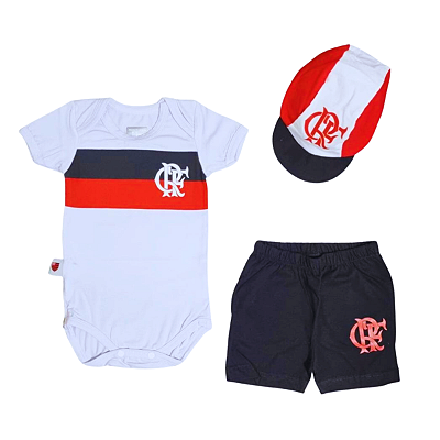 Kit Bebê Flamengo Body Shorts e Boné Oficial