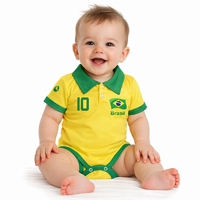 Body Bebê do Brasil Polo Amarelo Torcida Baby
