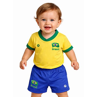 Uniforme Bebê do Brasil Amarelo Camisa e Shorts Torcida Baby