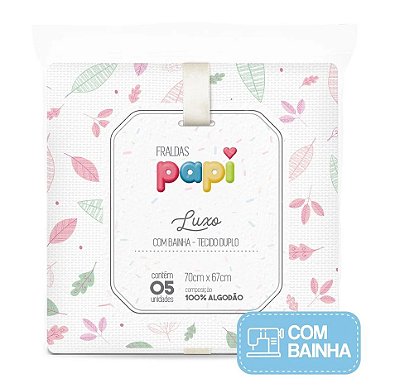 Fralda Bebê Papi Luxo Com Bainha Rosa 70 x 70Cm Com 05 Pçs