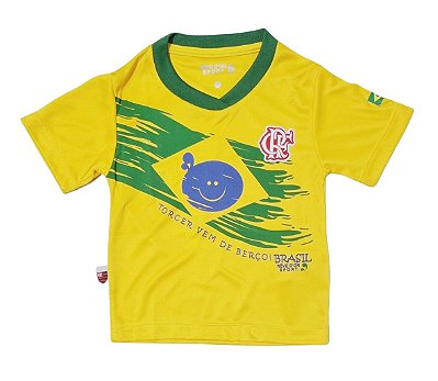 Camiseta Infantil São Paulo Brasil Amarela Oficial - Cia Bebê
