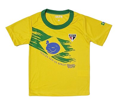 Camiseta Infantil São Paulo Brasil Amarela Oficial