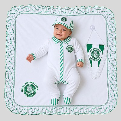 Kit Bebê Palmeiras Saída Maternidade Macacão Manta e Boné